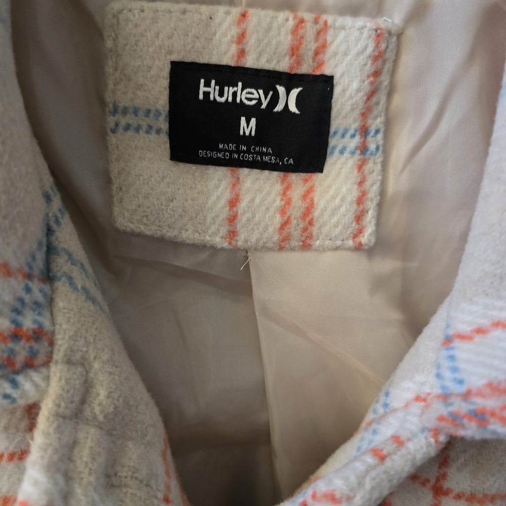 Hurley Cream Orange Plaid Shacket Shirt Jacket Button Down Size Medium - Picture 3 of 3